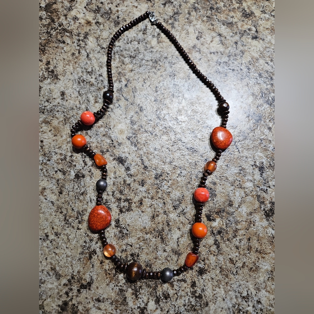 Elegant Brown and Orange Beaded Necklace